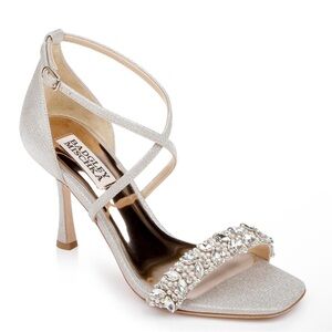 Badgley Mischka Nala Silver Curvy Strappy Stiletto Heels- Size 8.5